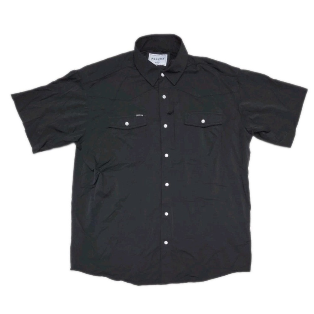 Poncho Men's L Bandera Short Sleeve Western Pearl Snap Shirt Black  Regular Fit